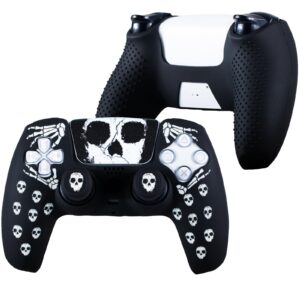 PlayRealm Silicone Skin Cover& Sticler x 1 & No Falling off Thumbstick x 2 for PS5 Controller (Ghost White)