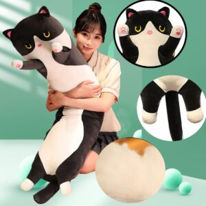 Werdast Black Cat Long Plush Pillow Kitty Stuffed Animals Soft Sleeping Throw Pillow Doll Toy Gift(Black,18inches)