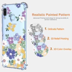 DFTCVBN Phone Case for Galaxy A40 Case, Samsung A40 SM-A405F Case with HD Screen Protector Clear Colorful Floral for Girls Women Shockproof TPU Phone Cover for Samsung Galaxy A40 Oil Painting Flowers