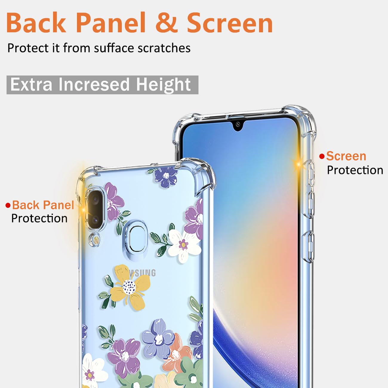 DFTCVBN Phone Case for Galaxy A40 Case, Samsung A40 SM-A405F Case with HD Screen Protector Clear Colorful Floral for Girls Women Shockproof TPU Phone Cover for Samsung Galaxy A40 Oil Painting Flowers