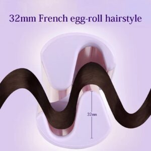 Rommantic French Egg Roll Curling Iron, Water Ripple V-Shaped Ionic Hair Curling Iron for Perfect Waves, Fast Heating, Adjustable Temperature, Roll Hair Waving Iron Hair Curler Styling Tool (Purple)