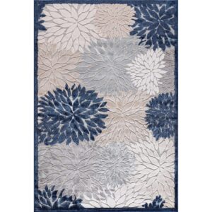 CAMILSON Indoor/Outdoor Rug Blue 5x7 Floral Exotic Tropical Area Rugs for Indoor and Outdoor patios, Easy-Cleaning Non-Shedding Living Room, Garden and Kitchen Washable Outside Carpet (5X 7)