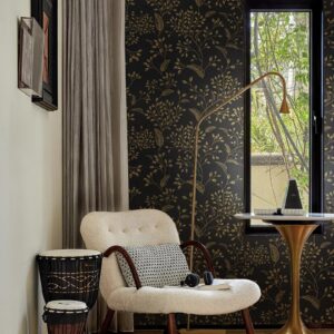 Heroad Brand Peel and Stick Wallpaper 196"x17.3" Black and Gold Wallpaper Boho Peel and Stick Wallpaper Floral Contact Paper Leaf Removable Wallpaper Self Adhesive for Cabinets Shelf Liner Vinyl Roll