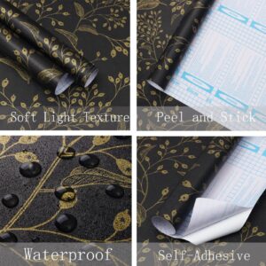 Heroad Brand Peel and Stick Wallpaper 196"x17.3" Black and Gold Wallpaper Boho Peel and Stick Wallpaper Floral Contact Paper Leaf Removable Wallpaper Self Adhesive for Cabinets Shelf Liner Vinyl Roll