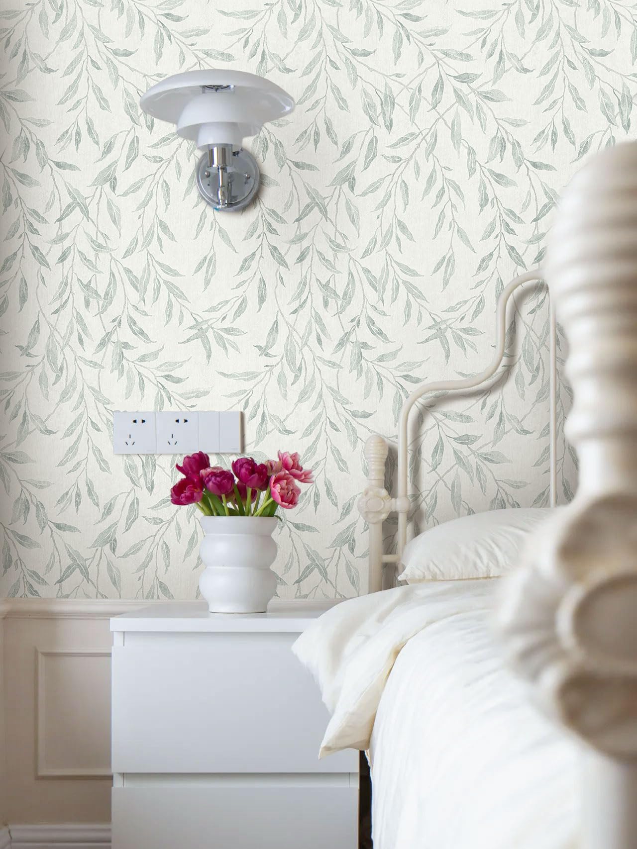 Leaf Wallpaper Boho Contact Paper Peel and Stick Wallpaper Leaves Contact Paper for Cabinets Floral Wallpaper for Bathroom Self-Adhesive Removable Wallpaper Olive Farmhouse Nature Paper 17.3“×78.7“