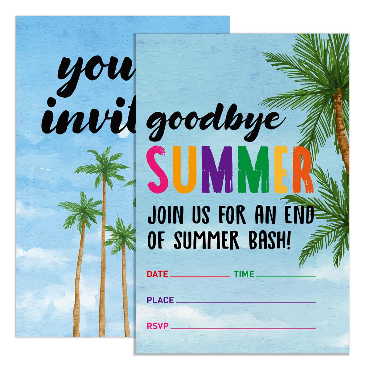 UDNADKEX Summer Bash Party Invitations with Envelopes, Summer Barbecue Cookout Pool Party Invites, End of Summer Invite Cards, Goodbye Summer, 4"x6" Set of 20