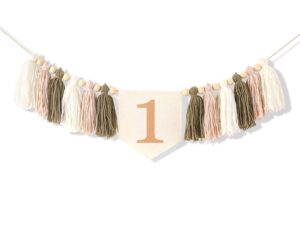 boho 1st high chair banner - wood bead tassel garland,boho birthday decor,yarn tassel garland,cake smash backdrop banner,birthday high chair yarn tassel banner,girl's boho birthday,baby nursery decor