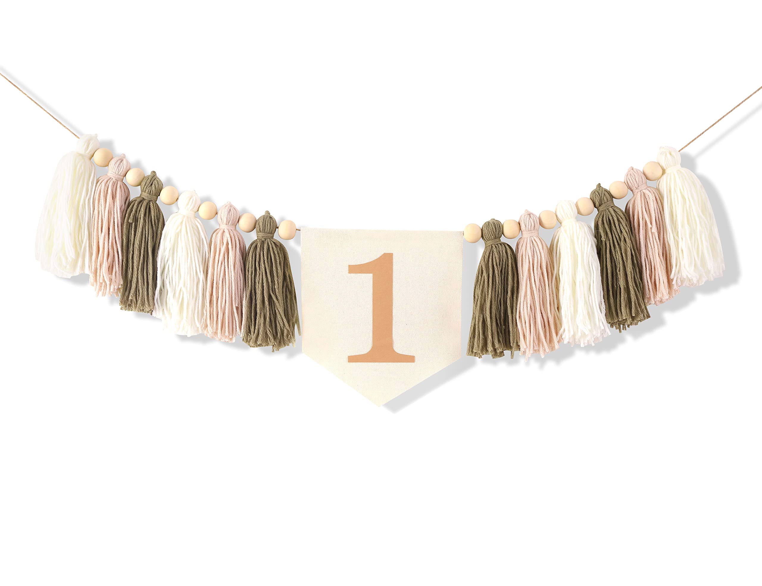 Boho 1st high chair banner - Wood Bead Tassel Garland,Boho birthday decor,Yarn tassel garland,Cake Smash Backdrop Banner,Birthday High Chair Yarn Tassel Banner,Girl's boho birthday,Baby Nursery Decor