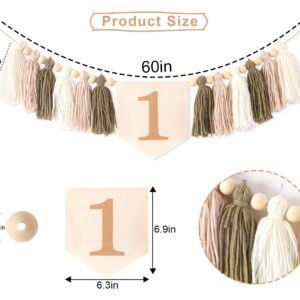 Boho 1st high chair banner - Wood Bead Tassel Garland,Boho birthday decor,Yarn tassel garland,Cake Smash Backdrop Banner,Birthday High Chair Yarn Tassel Banner,Girl's boho birthday,Baby Nursery Decor