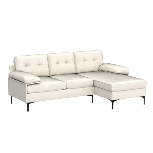 COOSLEEP Convertible Sectional Sofa Couch, 83" L-Shape Sofa Couch with Chaise Convertible,ChenilleFabric Upholstered for Living Room, Apartment, Office (Beige)