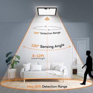 Annaror Motion Sensor LED Ceiling Light Wired, 18W 1800LM Flush Mount Light Fixture with 3 Timer, 3000K 4000K 5000K Selectable, Square Motion Ceiling Light for Closet Porch Stairs Hallway, Black