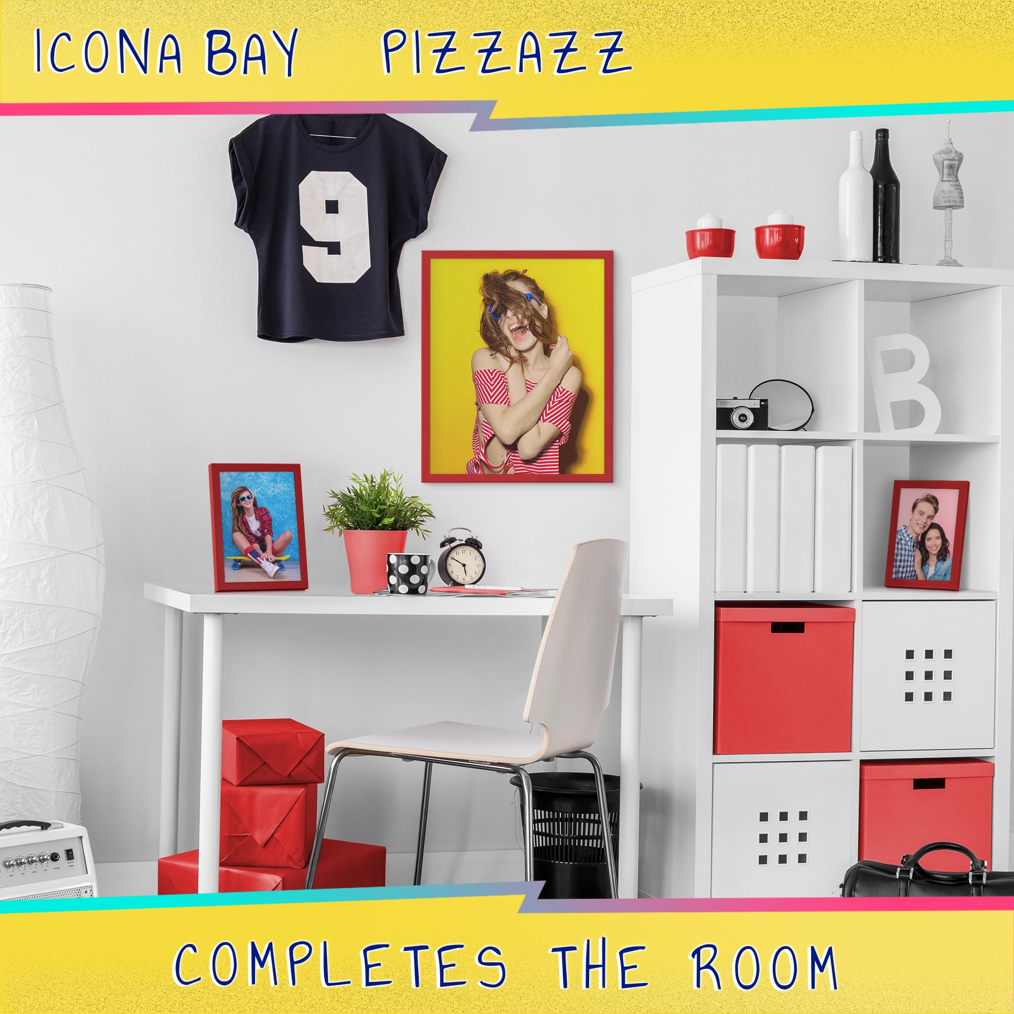 Icona Bay 11x14 Picture Frames (Red, 3 Pack), Colored Solid Wood Scandinavian Style Frames for Photo, Pizzazz Collection