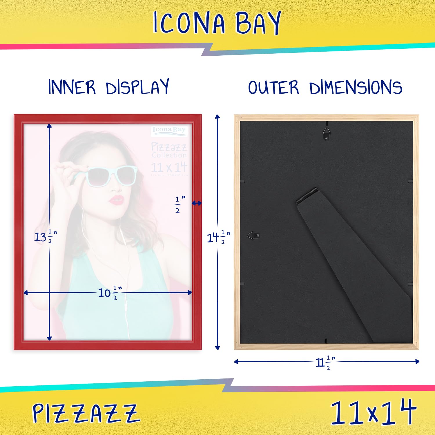 Icona Bay 11x14 Picture Frames (Red, 3 Pack), Colored Solid Wood Scandinavian Style Frames for Photo, Pizzazz Collection