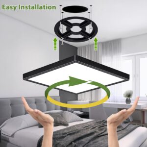 Rezant 12 Inch 24W Flush Mount Square LED Ceiling Light, 3000K/4000K/6000K Adjustable Flush Mount Light Fixture, 2800LM Bright Flat Ceiling Light Fixtures for Bedroom, Kitchen, Hallway (Black-4 Pack)