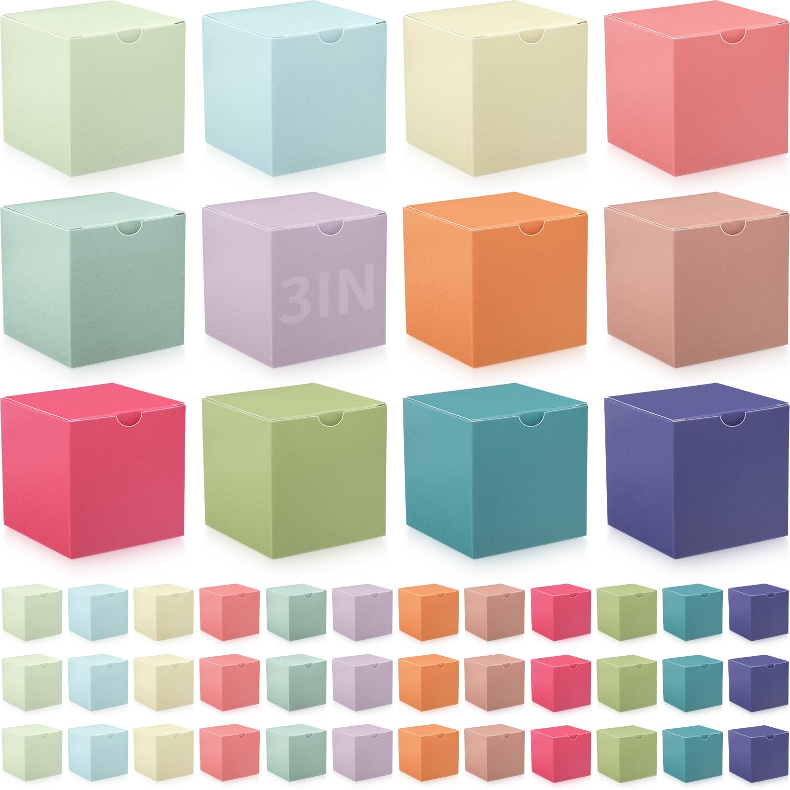 48 Pack Colorful Gift Boxes Small Cardboard Boxes with Lids Bulk Square Kraft Paper Cube Boxes Easy Assemble for Crafting Cupcake Christmas Wedding Presents Birthday (Macaron Color,3 x 3 x 3 Inch)