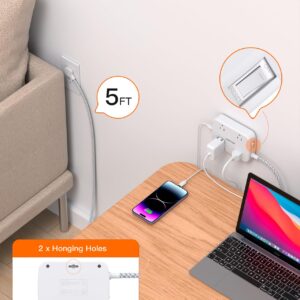 Surge Protector Power Strip with 2 USB C - 5 Ft Flat Extension Cord Flat Plug Power Strip, 4 Widely Outlets and 4 USB Charging Ports, Outlet Extender, 900 Joules, for Home Office Dorm Room Essentials