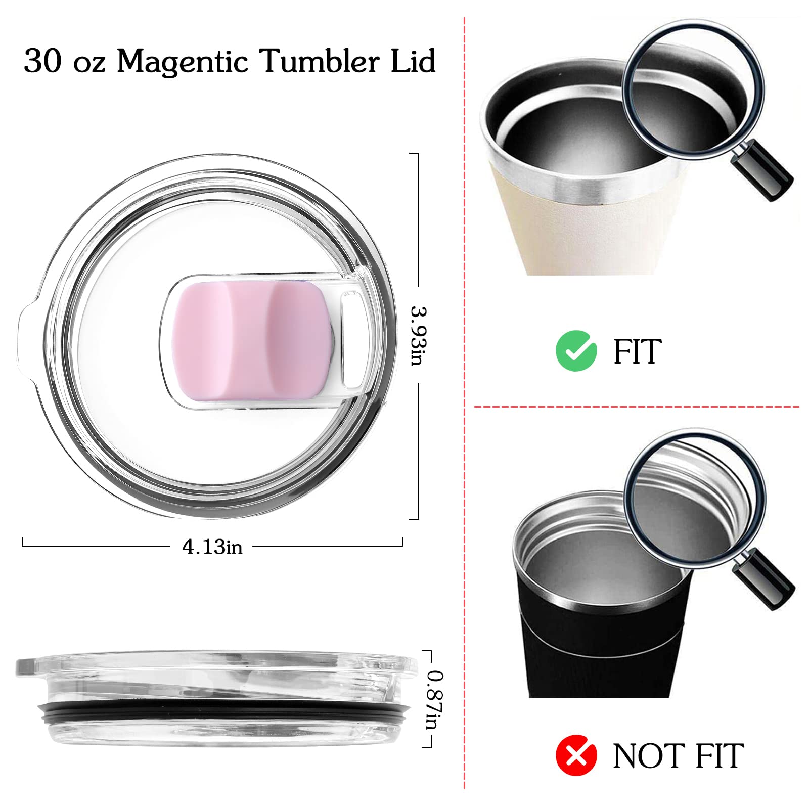 4 Pack 30 oz Magnetic Tumbler Lid Compatible for 30 oz YE-TI Rambler Old Style RT-IC Coffee Tumbler Mugs Ozark Trail Replacement Tumbler Cover With Magnetic Splash Resistant Slider