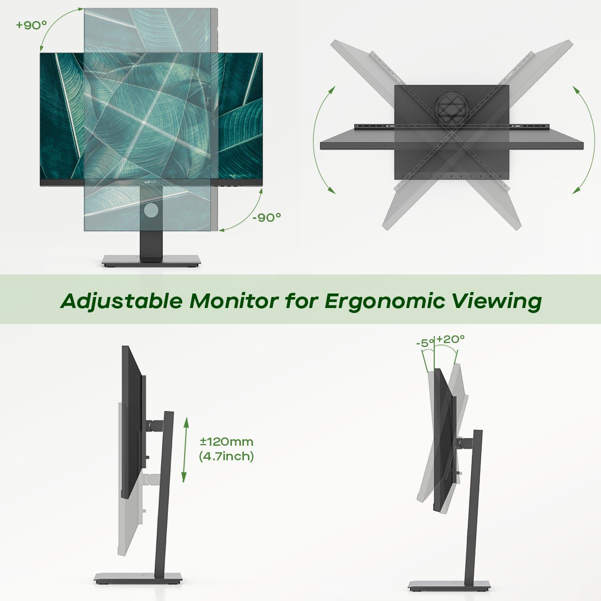 New Mobile Pixels 23.8'' Computer Monitor, 75Hz FHD1080P IPS Monitors with VESA Mounting, Rotatable, Height/Tilt Adjustment for Ergonomic Viewing, Frameless, Anti-Glare, Gaming Monitor with FreeSync