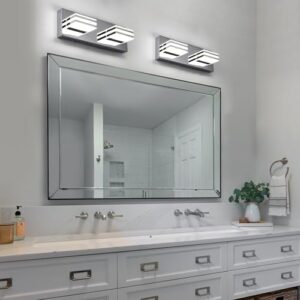 yumcrelect LED Vanity Light, 12W Light Mirror Front Vanity Lamp Modern Acrylic Stainless Steel Bath Wall Vanity Lighting Over Mirror Chrome 2-light Bathroom Bedroom Lighting Fixtures