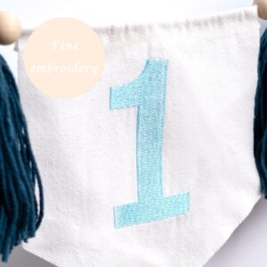 Boy Blue Yarn Tassel Garland 1st Birthday High Chair Banner - Navy Blue Birthday Decor, Cake Smash Photo Prop, Background Photo Prop, Baby Nursery Decor (Blue 1 Tassel)