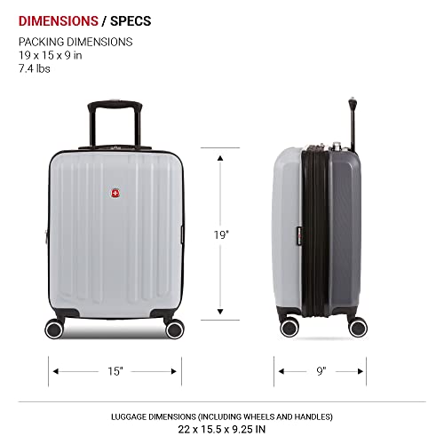 SwissGear 8028 Hardside Expandable Spinner Luggage, Light Grey/Ash Grey, Carry-On 19-Inch