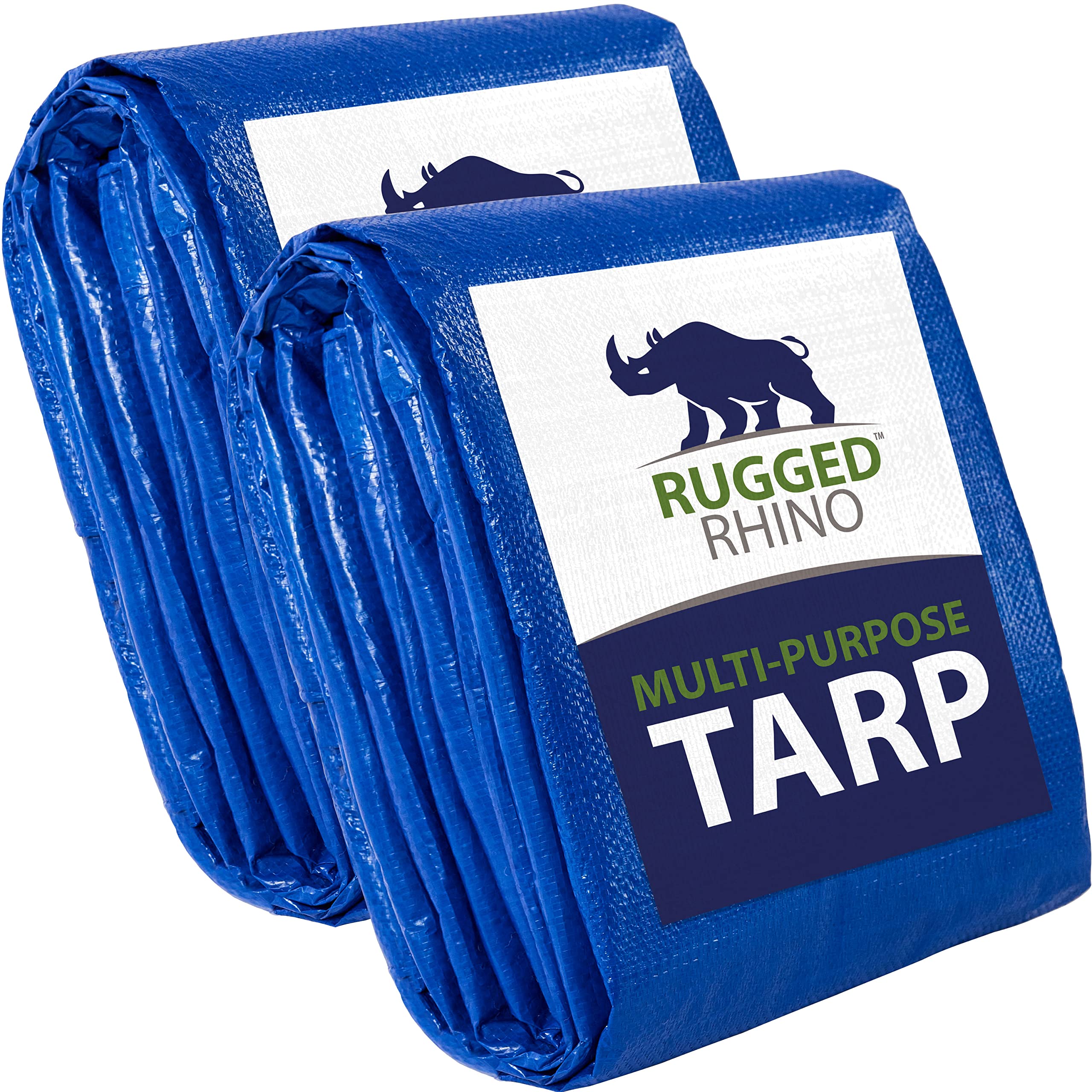 Rugged Rhino All Weather 100% Waterproof Heavy Duty Tarp, 2 Pack, 5 Mil UV Temperature Resistant Tarps, High Durability Multipurpose Cover, for Home Outdoor Patio Winter Leaf Camping, 9x12 Blue