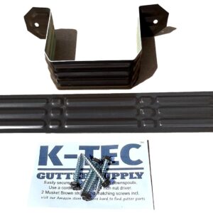 K-TEC (2 Pack) Downspout Strap for 2 inch x 3 inch Aluminum Rain Gutter - Leader Pipe Adapter with Color Matched Screws. Musket Brown Set of 2 for 1 Downspout.