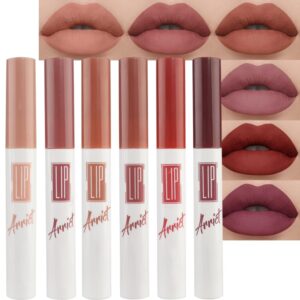 evpct 6Pcs Matte Liquid Lipstick Lip Stain Set Dark Red Nude Beige Brown Orange Mauve Purple Stay on Matte Waterproof Long Lasting Lipstick labiales mate 24 horas originales labial permanente 02