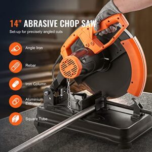 VEVOR Abrasive Chop Saw, 14in / 35cm Blade Cut Off Saw, 2300W 3600RPM Steel Cutting Machine, 0-45 Degrees Adjustable Angle Miter Saw for Cutting Metal Cutting Chop Saw for Steel Rebar Iron Aluminum