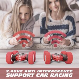 Tecnock Remote Control Car, RC Cars Double Sided 360° Rotating Car Toys, Gesture Sensing RC Stunt Car with Headlights Wheel Lights, Ideal Gifts for Boys Girls