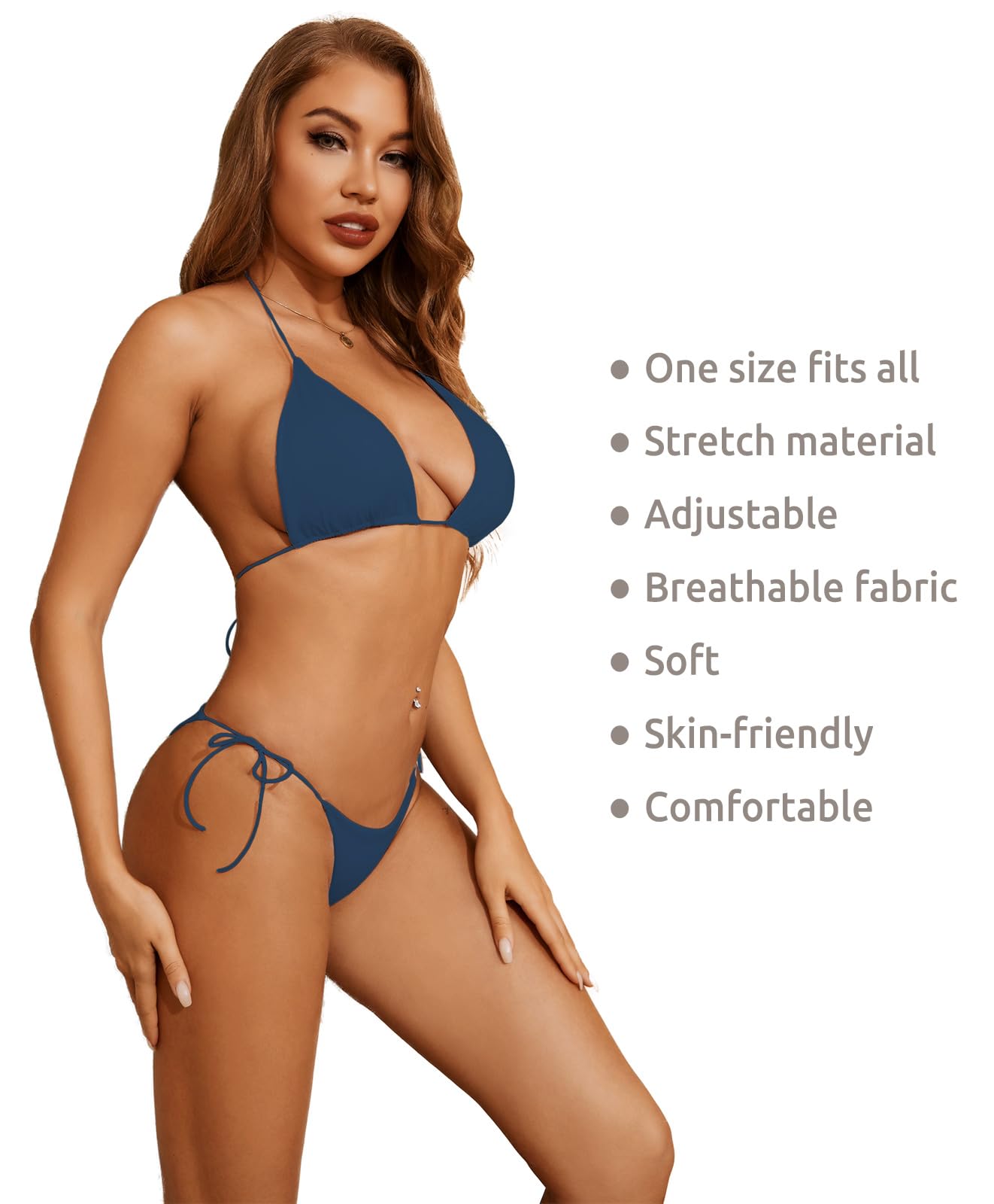 Dadress Women's Halter Bikini Sets Spaghetti Strap Swimsuit Sliding Triangle Bathing Suit 2 Piece Sexy Bikinis Blue