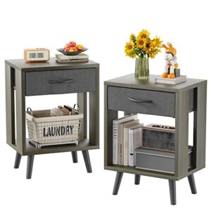 GYIIYUO Nightstand Set of 2 with Fabric Drawers and Open Shelves - Gray Bedroom Side Tables