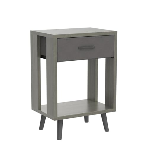 GYIIYUO Nightstand Set of 2 with Fabric Drawers and Open Shelves - Gray Bedroom Side Tables