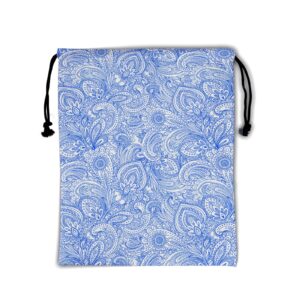 Blue White Floral Grip Bag - Traditional Flower Grip Bags for Gymnasts Teal Flowers Gymnastic Bag Abstract Modern Art Gym Pouch Bag Artistic String Bag Adjustable for Personal Equipment