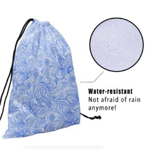 Blue White Floral Grip Bag - Traditional Flower Grip Bags for Gymnasts Teal Flowers Gymnastic Bag Abstract Modern Art Gym Pouch Bag Artistic String Bag Adjustable for Personal Equipment