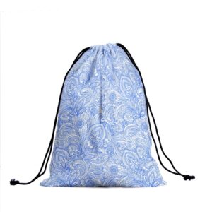 Blue White Floral Grip Bag - Traditional Flower Grip Bags for Gymnasts Teal Flowers Gymnastic Bag Abstract Modern Art Gym Pouch Bag Artistic String Bag Adjustable for Personal Equipment