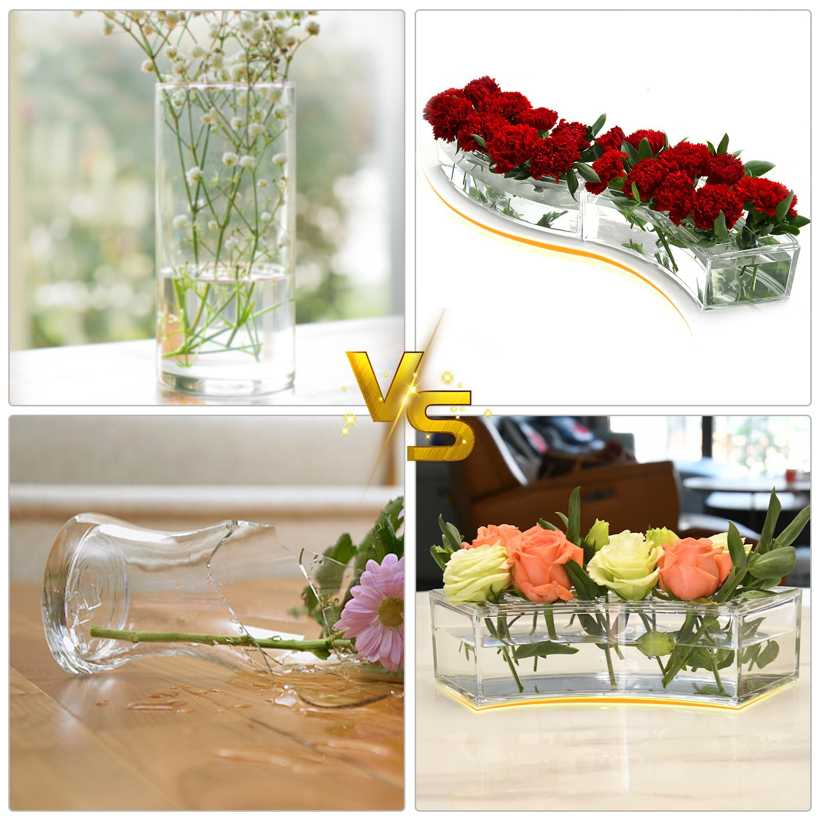 Clear Vase for Flowers, 2PCS Transparent Acrylic Centerpieces Flower Vase for Home Décor, Simple Stylish Fan Shaped Floral Vase, Decorative Modern Vases for Home Party Restaurant Dining Table