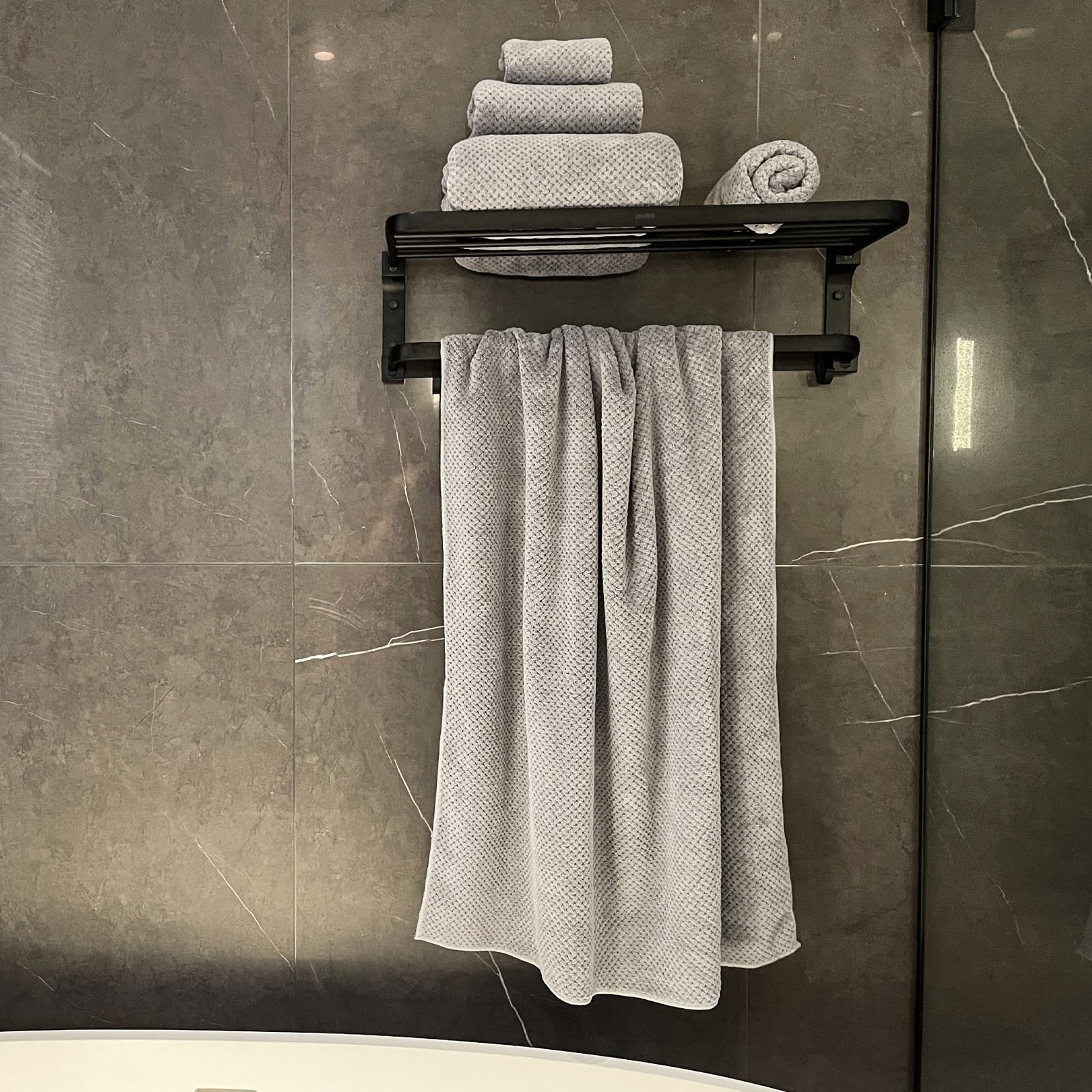 HVMS Oversized Bath Towels Extra Large 40x80 Inches Bath Sheets for Adults Super Soft Quick Dry Highly Absobent Microfiber Shower Towels (2 Piece, Grey)…