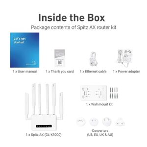 GL.iNet GL-X3000 (Spitz AX) 5G NR AX3000 Cellular Gateway Router, Wi-Fi 6, Detachable Antennas, Dual-SIM, RV, T-Mobile & AT&T IoT Device Certified