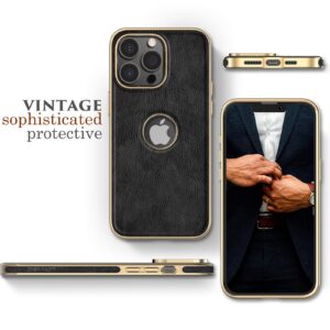 LOHASIC PU Leather Case for iPhone 13 Pro Max, Stronger Magnet Compatible with Mag-Safe, Fit for Mag Car Mount, Luxury Logo View, Vintage ProMax Phone Cover Men Women, 6.7 Inch - Black Gold