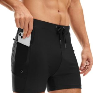 G Gradual Men's Swimsuit Trunks with Zipper Pockets Quick Dry Swimwear Bathing Suit Swim Briefs Board Shorts for Men(Black,L)