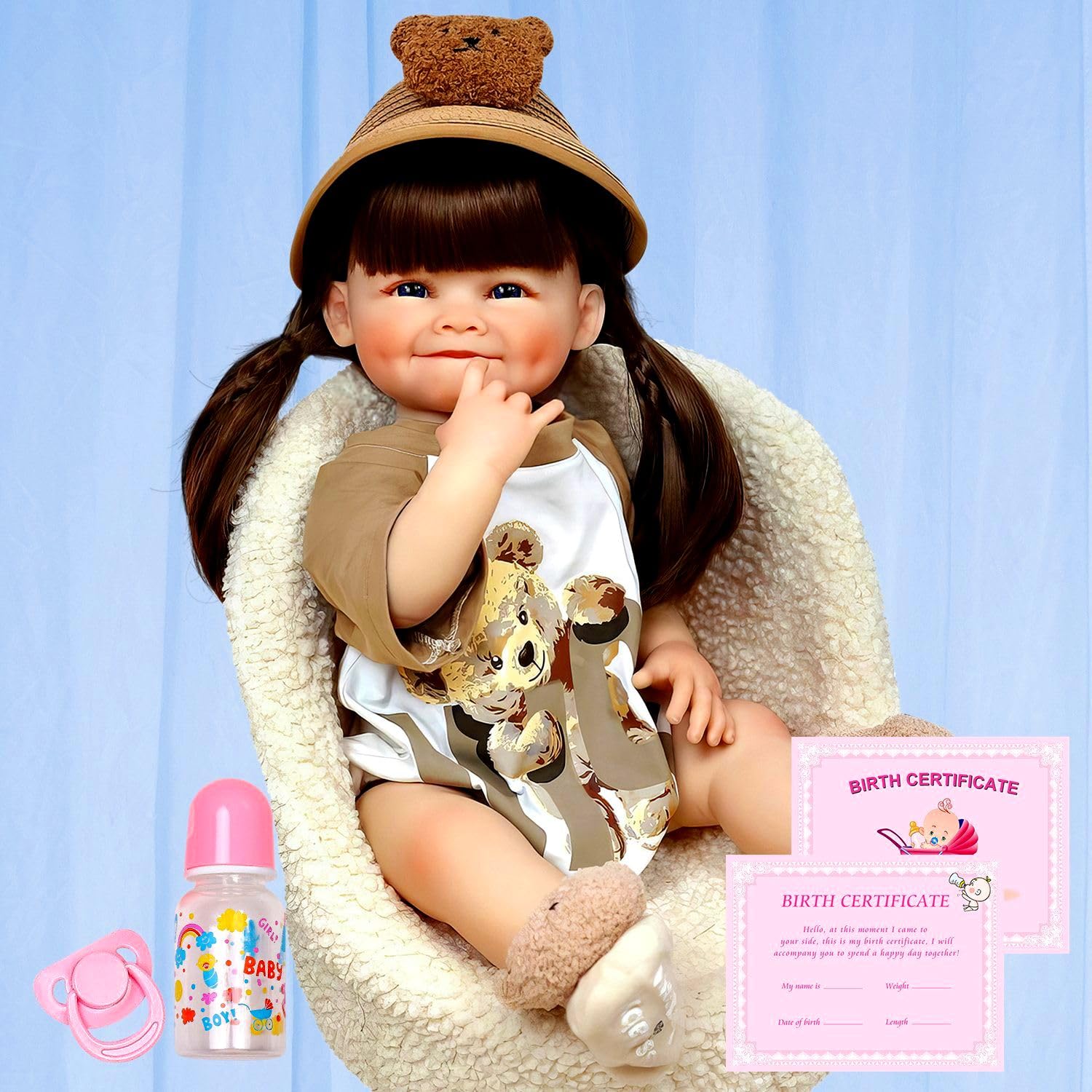 DOLLHOOD Reborn Baby Dolls - 18-Inch Lifelike Realistic Full Realistic Vinyl Silicone Baby doll with Movable Arms and Legs Complete with Accessories Comes with a Birth CertitGreat Gift for Kids