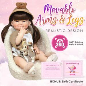 DOLLHOOD Reborn Baby Dolls - 18-Inch Lifelike Realistic Full Realistic Vinyl Silicone Baby doll with Movable Arms and Legs Complete with Accessories Comes with a Birth CertitGreat Gift for Kids