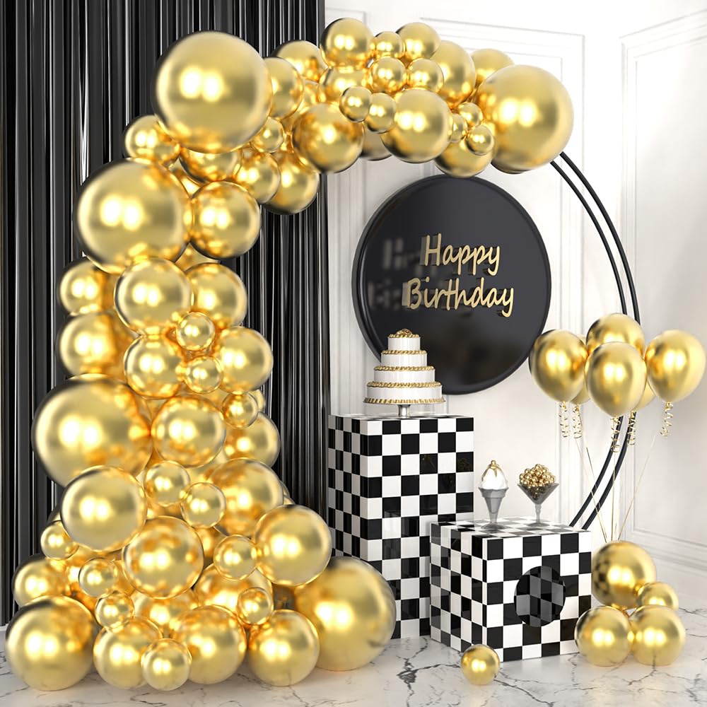 MISTARICH Metallic Gold Balloons 100 Pcs Latex Halloween Balloon Garland Arch Kit 5/10/12/18 Inch for Wedding Anniversary Graduation Birthday Baby Shower Party Decoration