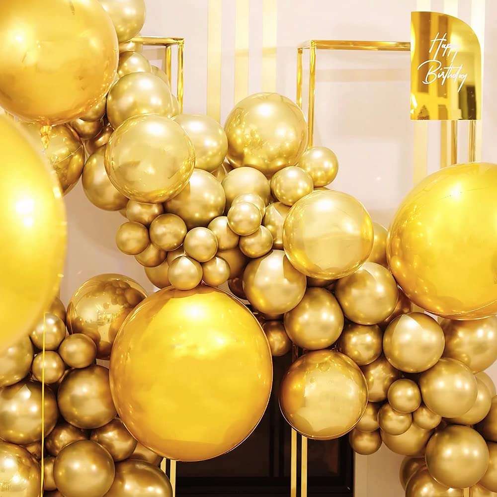 MISTARICH Metallic Gold Balloons 100 Pcs Latex Halloween Balloon Garland Arch Kit 5/10/12/18 Inch for Wedding Anniversary Graduation Birthday Baby Shower Party Decoration