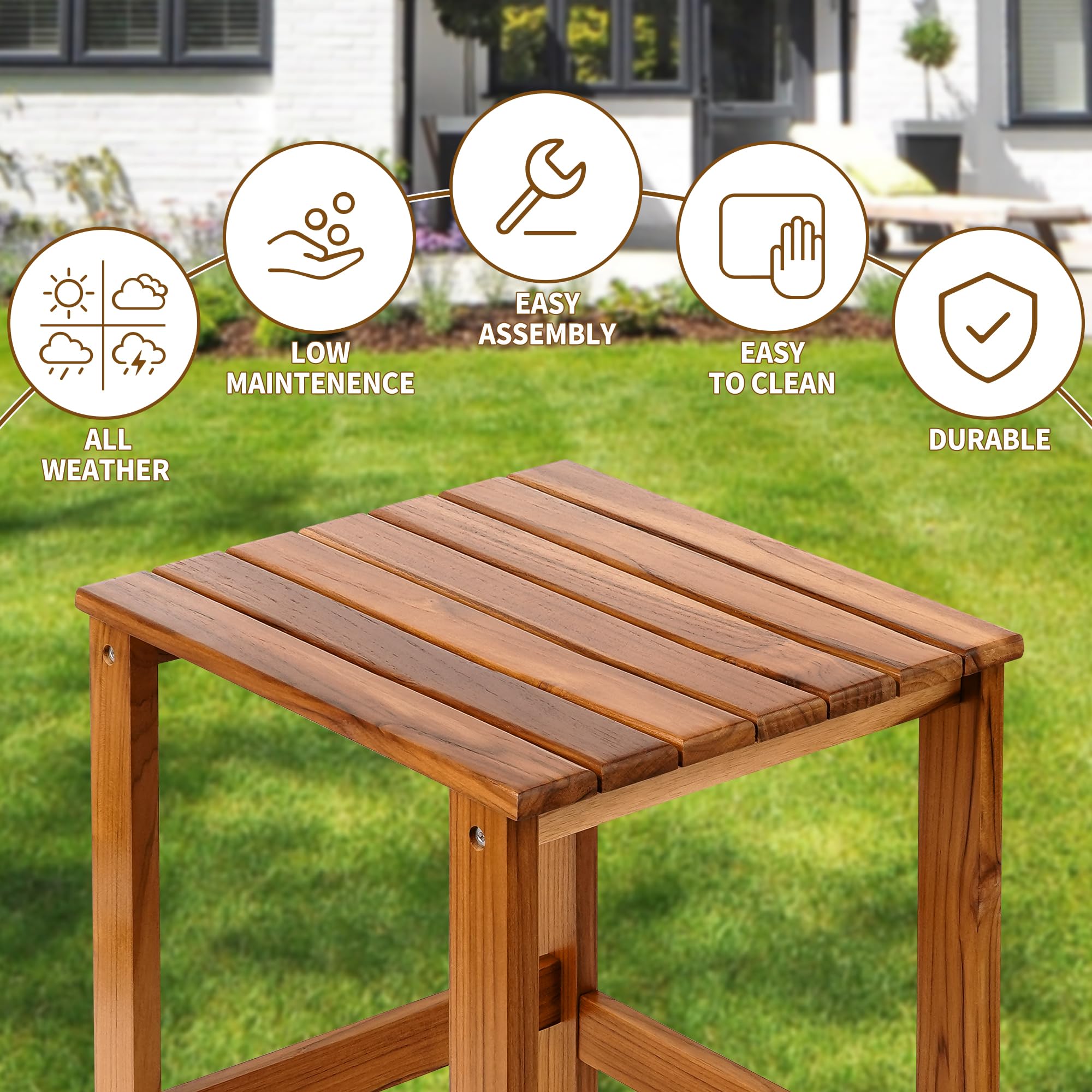 Utoplike Teak Outdoor Side Table for Patio, Pool Coffee Accent Table, Wood End Tables for Garden, Backyard, Bed, Living Room, Couch