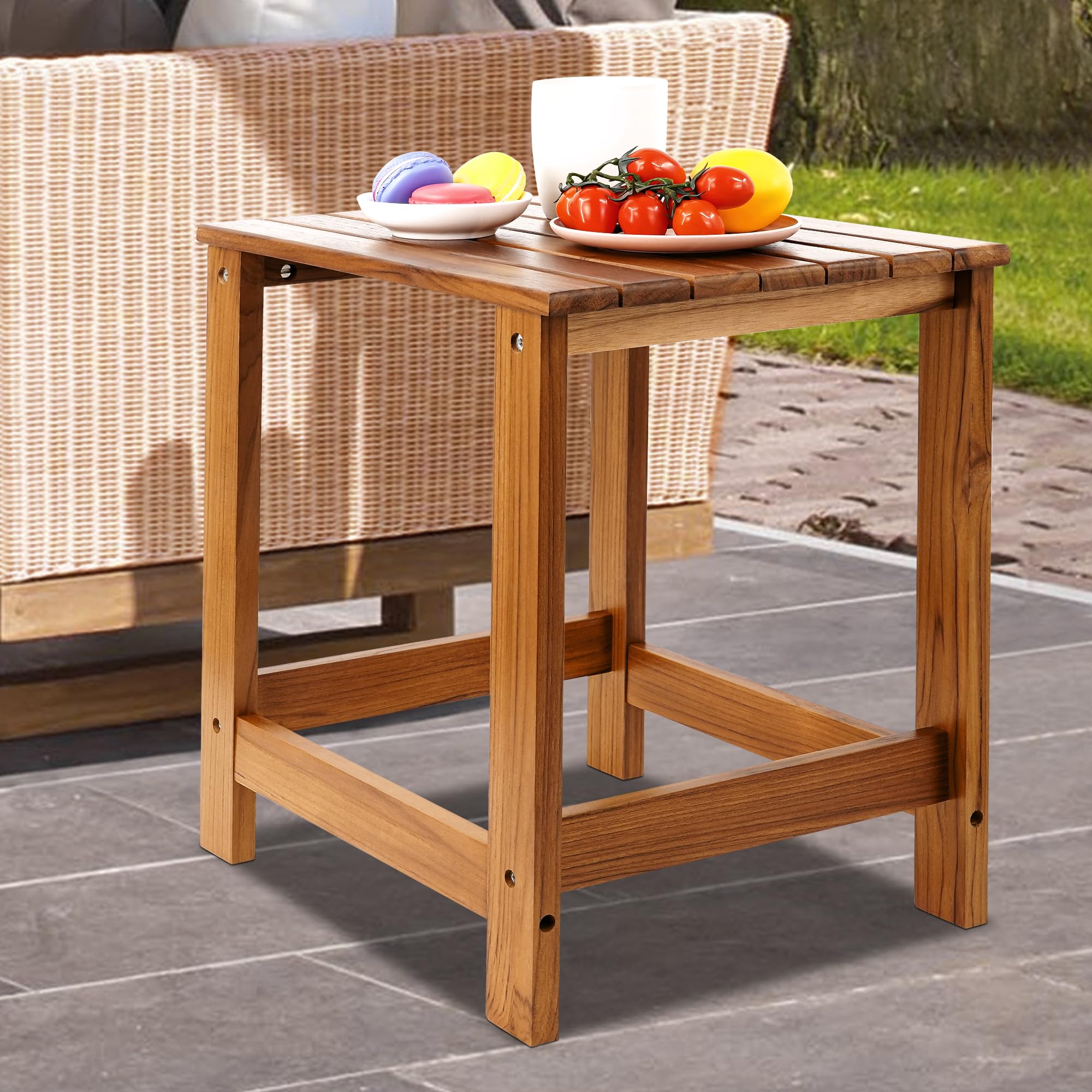 Utoplike Teak Outdoor Side Table for Patio, Pool Coffee Accent Table, Wood End Tables for Garden, Backyard, Bed, Living Room, Couch