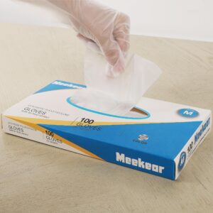 Meekear Food Prep Disposable Gloves, TPE Clear Latex-Free Food Safe Cleaning Gloves, BPA Free, Powder Free, Oil Tight (100, Medium)