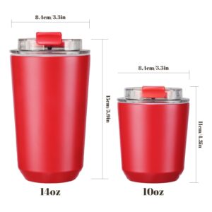 Puraville Insulated Tumblers with Lid, 10 oz Travel Coffee Mug Stainless Steel Vacuum Thermos Cup,10/14 oz Leak Proof Reusable Double Walled Coffee Tumbler for Iced and Hot Drinks,Red