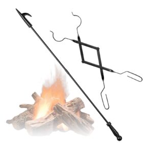 fire pokers set for fireplace,32 inch solid steel fire pit campfire poker with blow poke function set, heavy duty fireplace poker wood stove fire pit tools